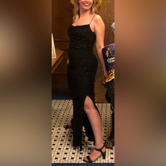 VINTAGE City Triangles Black Sparkle Slip Dress Size Medium - Picture 1 of 8